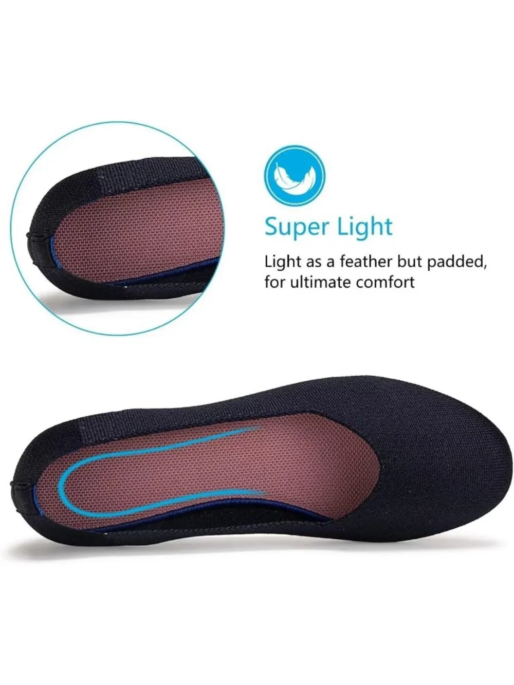 Women Navy Blue Round Toe Low Wedge Slip On Soft Ballerina Ballet Flat Shoes